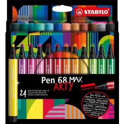 STABILO Pen 68 MAX - ARTY – Premium Viltstift Met Dikke Beitelpunt - Etui Met 24 Stuks – Met 24 Verschillende Kleuren
