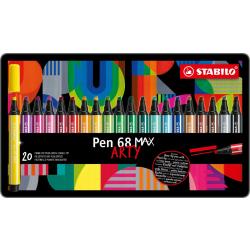 STABILO Pen 68 MAX - ARTY – Premium Viltstift Met Dikke Beitelpunt - Metalen Etui Met 20 Stuks – Met 20 Verschillende Kleuren