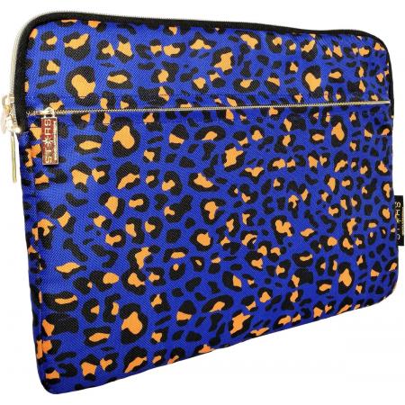 STARS 13 inch Laptophoes Leopard - Blauw Luipaard Print - Extra Zijvak Opbergvakken