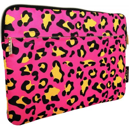 STARS 15 inch Laptophoes Leopard - Roze Luipaard Print - Extra Zijvak Opbergvakken