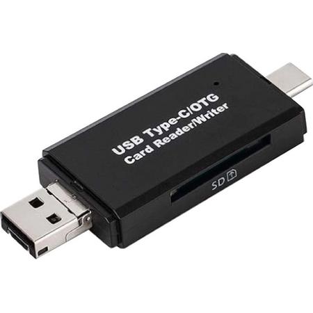 SVH Company 3-in-1 Geheugenkaartlezer - USB Type C, USB 2.0 A en Micro USB - SD en Micro SD Kaart Lezer - Windows en MacOS Compatible
