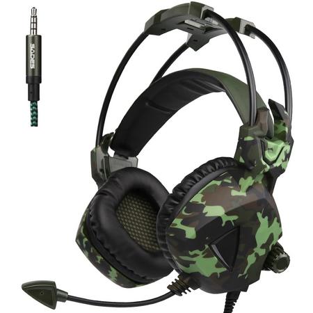 SADES SA-931 3.5mm Camouflage patroon Gaming Headset Wired hoofdtelefoon met Mic voor PS4, PC, Laptop (groen)