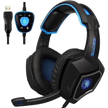 sa903 7.1 Surround Sound over-oor USB Computer Gaming Headset met verborgen microfoon Zwart Blauw