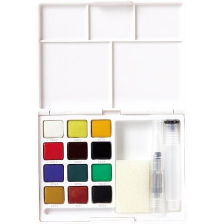 Koi Water Colors aquarel sketch pocketbox 12 kleuren met brush brushpen penseelpen penseelstift