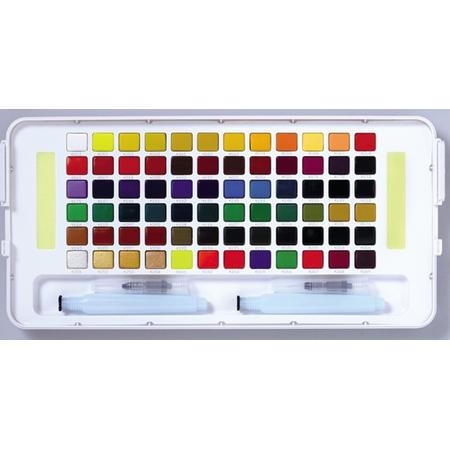Koi aquarelverf pocketbox 72 kleuren napjes met watervulbare brushpen