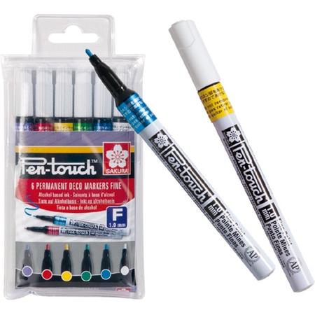 Pen-Touch decomarkers decoratiestiften set 6 kleuren met fijne punt (1,0 mm)
