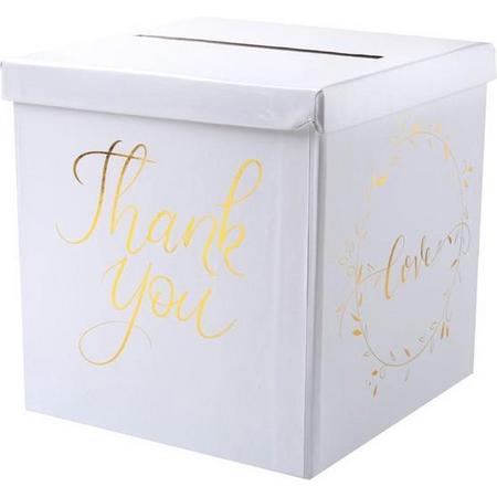 Enveloppendoos/moneybox Just Married wit met goud - moneybox - cardbox - trouwen - bruiloft - huwelijk