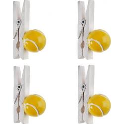 Pak met 4 wit houten knijpers met een tennisbal - tennis - bedankje - knijper