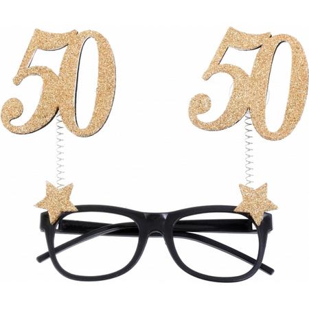 Partybril 50 jaar zwart met goud glitter, Sarah - Abraham