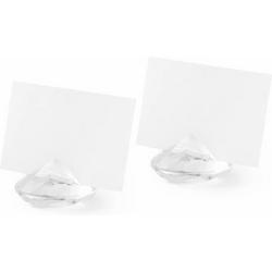Santex naamkaartjes houders diamant vorm - set van 12x - transparant - voor bruiloft tafelschikking - Huwelijk tafeldecoratie