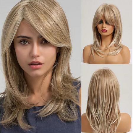 Blonde Pruik -  Blond Haar met Lagen - Verstelbaar - Pruiken Dames - Wig - 50 cm
