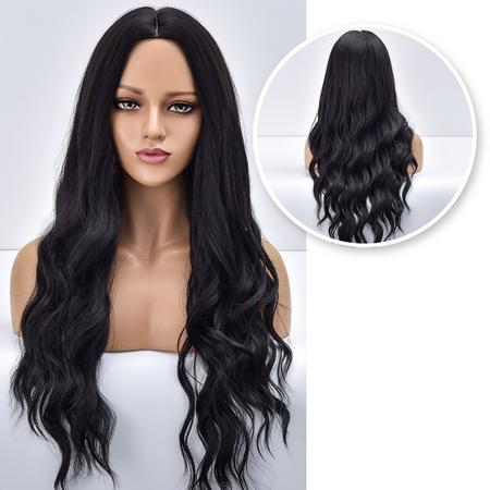 Zwarte Pruik - Sassy Goods Pruiken Dames Lang Haar - Wig - Incl. Haarnetje - Zwart - 75 cm