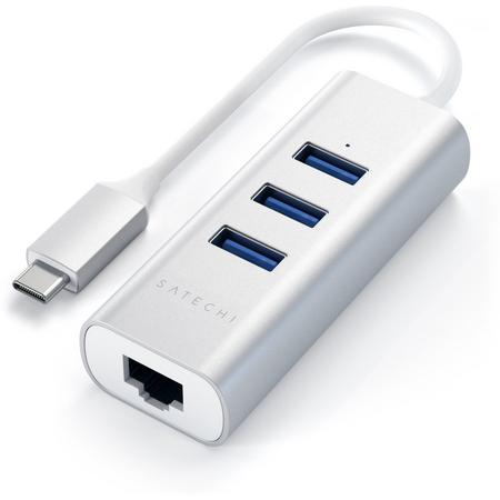Satechi TYPE-C 3 Port USB 3.0 Hub & Ethernet - Zilver