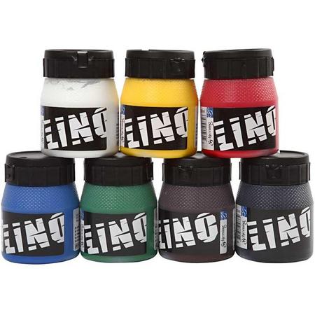 Linoleum verf, kleuren assorti, 7x250 ml