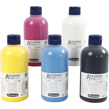 Schmincke AKADEMIE® Acryl color, 5x500 ml, primærfarver