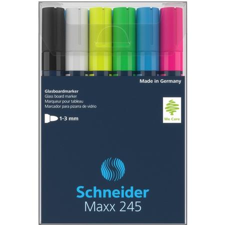 Marker Schneider Maxx 245 6st. in etui. Zwart, wit, geel, groen, blauw, rood