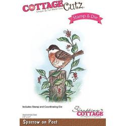 CottageCutz Stamp & Die Sparrow On Post (CCS-037)