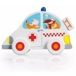 Houten speelgoed witte ambulance 10 cm
