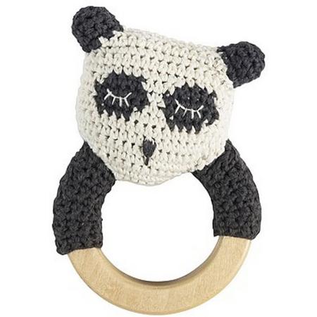 Sebra - Rammelaar gehaakte panda aan ring L13cm W8cm