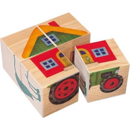 Selecta Spielzeug Blokkenpuzzel Boerderij Junior 10 X 10 Cm Hout 4-delig