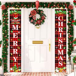Kerstbanner, gordijn banner Xmas deur banner, outdoor Xmas decoratieset, vrolijk kerstveranda teken Nieuwjaar Xmas hangende banner decoratie
