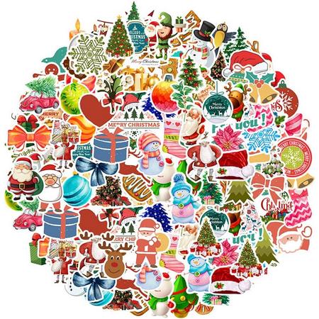 Kerststickers, 100 stuks, kerststickers, kerstman, sneeuwvlok, eland, waterdichte stickers voor skateboard, auto, motorfietsen, fiets, bagage, laptop koffer
