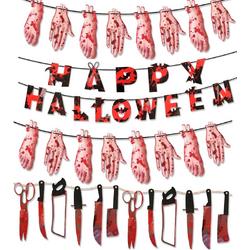 Selwo Banner, 4 stuks Halloween bloedige wapenslinger, slinger voor Halloween, horror, happy Halloween banner, voor spookhuis, tuin, Halloween, vampier, zombiepartydecoratie
