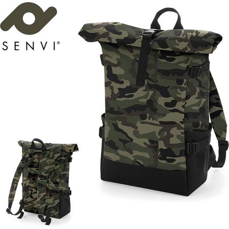 Senvi - Laptop - Rugzak-Backpack - RolTop - Kleur Camouflage-Zwart