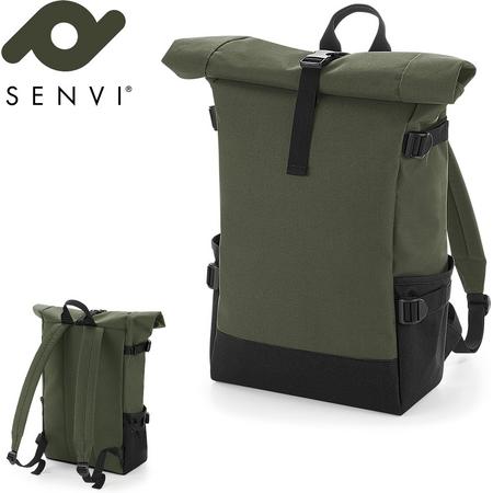Senvi - Laptop - Rugzak-Backpack - RolTop - Kleur Olive-Zwart