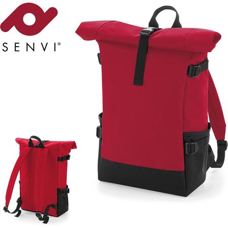 Senvi - Laptop - Rugzak-Backpack - RolTop - Kleur Rood-Zwart
