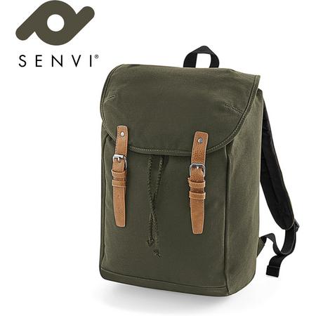 Senvi - Vintage Laptop Rugzak-Backpack - Kleur Olive