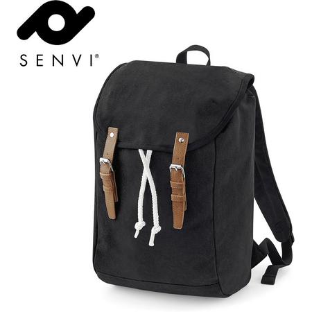 Senvi - Vintage Laptop Rugzak-Backpack - Kleur Zwart