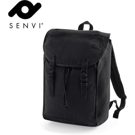 Senvi - Vintage Laptop Rugzak-Backpack - Kleur Zwart/Zwart