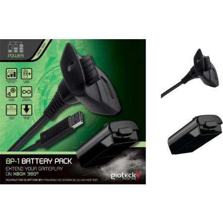 Gioteck BP-1 Battery Pack inclusief Play & Charge Kabel – Zwart (Xbox 360)