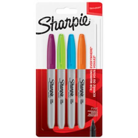 Sharpie Fine viltstift- set á 4 stuks:  turquoise,violet,oranje,groen