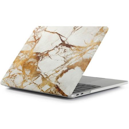 Shop4 - MacBook 13 inch Pro (2017) Hoes - Hardshell Cover Marmer Wit Goud