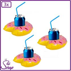 3x Opblaasbare bekerhouder donut 13 x 20 cm geel-roze - Beker Houder Drijven Water Zwembad