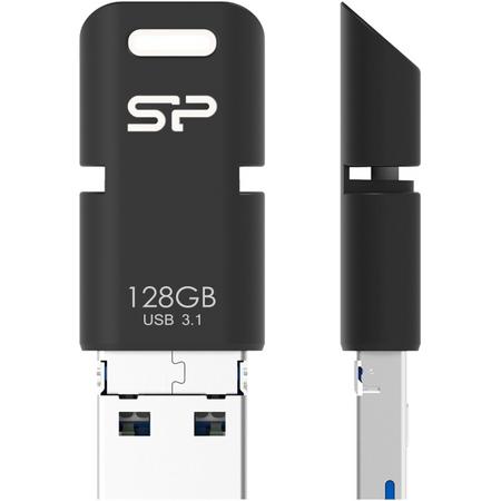 Silicon Power 128GB Mobile C50 3-in-1 USB 3.1/ Micro-USB/ USB type-C COB flashdrive Zwart