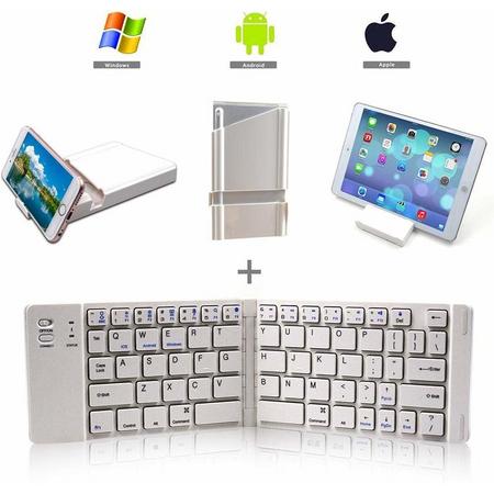 Opvouwbaar Bluetooth Toetsenbord -Draadloos Toetsenbord- Exclusief Merk Silver Eagle -iOS - Windows- Android Wit-Draadloos Mini Toetsenbord geschikt voor Smartphone en Tablet -gebruikerstijd van 60 uur-Ideaal voor onderweg -