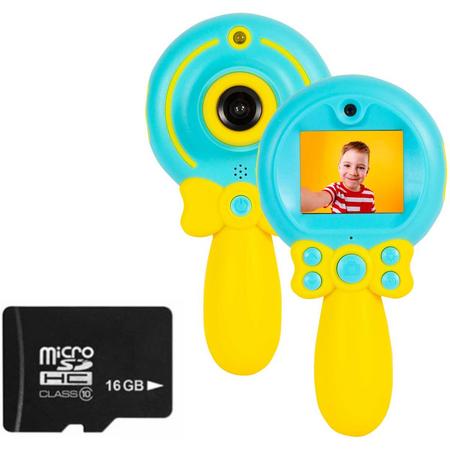 Kindercamera Fototoestel Lollipop Blauw Inclusief 16GB Micro SD Kaart