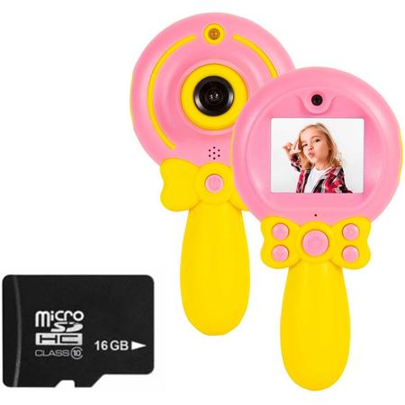 Kindercamera Fototoestel Lollipop Roze Inclusief 16GB Micro SD Kaart