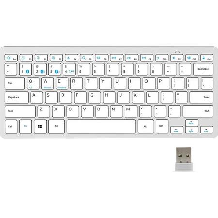Silvergear Draadloos Toetsenbord - Dun - Laptopformaat - USB Receiver of Bluetooth - Wit