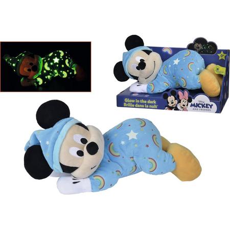 Disney - Mickey Mouse - Glow in the dark - Liggend Blauw - 30 cm - Knuffel