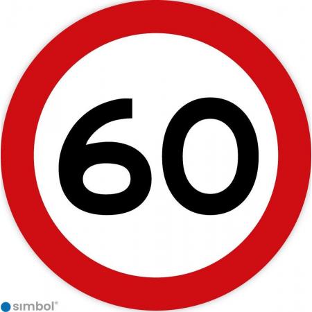 Simbol Sticker Maximaal 60 km, duurzame kwaliteit, formaat ø 30 cm.
