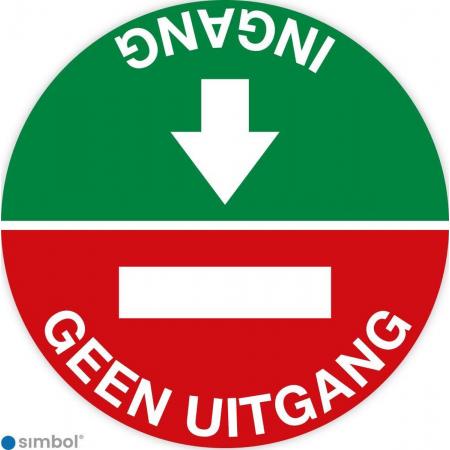 Simbol Vloersticker Ingang / Geen Uitgang, met speciale anti-sliplaag, formaat ø 30 cm.