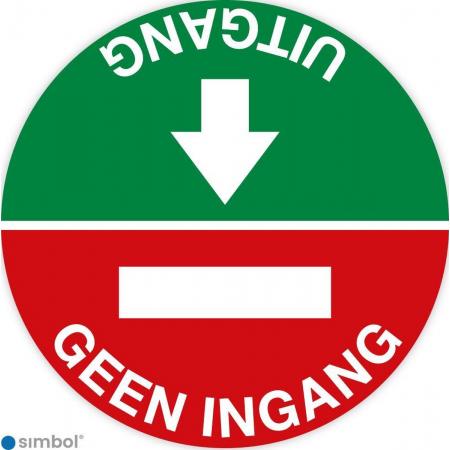 Simbol Vloersticker Uitgang / Geen Ingang, met speciale anti-sliplaag, formaat ø 30 cm.