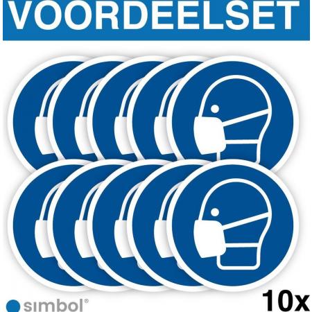 Voordeelset 10 Stuks Stickers Mondkapje Verplicht (M016) ø 10 cm. - Duurzame kwaliteit - Simbol