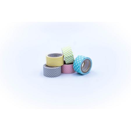 5x Washi Tape Strepen Stippen - 2 cm dik - 5 soorten - Gekleurde Decoratie Masking Plakband Afplak Tape Stickers Assortiment