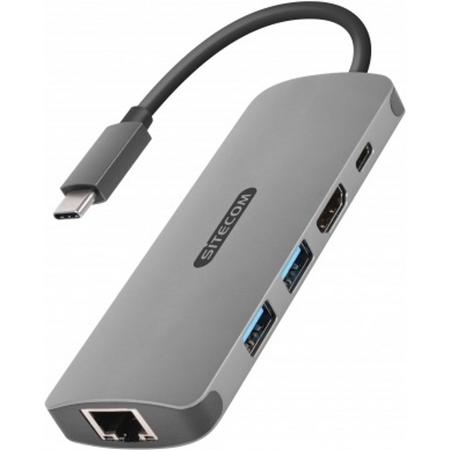 Sitecom CN-379 kabeladapter/verloopstukje USB-C HDMI, RJ45, USB-C, 2x USB 3.0 Grijs