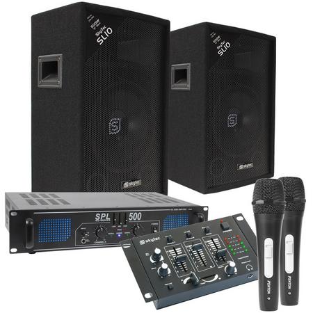 Complete 500W karaokeset met microfoons, mixer, speakers, versterker en kabels - Direct zingen!